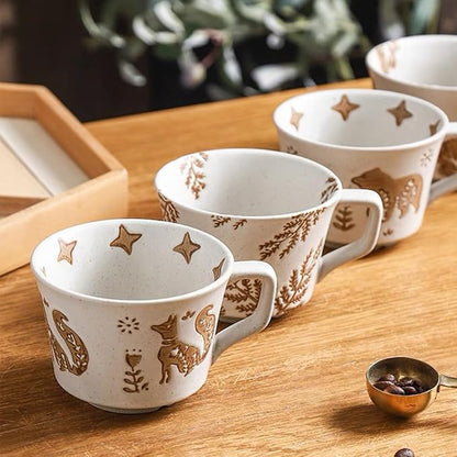 Small Ceramic Mug 1 pc, 11oz - Vintage Coffee Mug, Pottery Cups for Milk, Latte, Cappuccino, Tea - Handmade Porcelain Dishwasher, Microwave Safe Stoneware Gift for Women Men, Brown Leaf