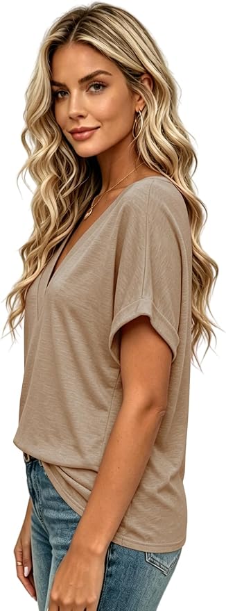 T Shirts Short Sleeve V Neck Tees Womens Tops Beach Vacation Fashion Clothes 2026 Casual Summer Spring Fall Outfits