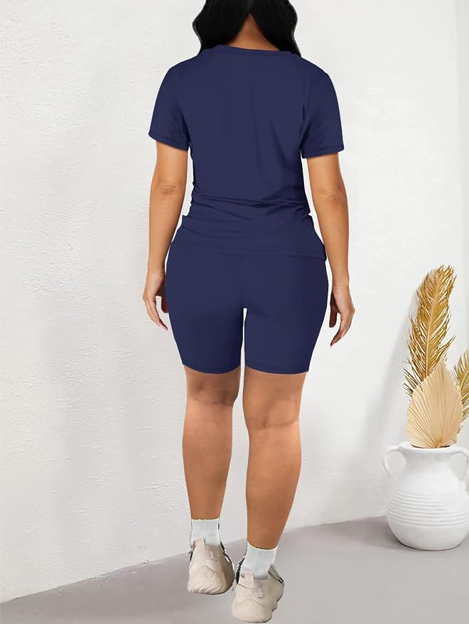 STOLKISS Women 2 piece Short Sets Classic Striped Outfits Summer Casual Short Sleeve T-Shirt and Short Jogger Tracksuits Sets