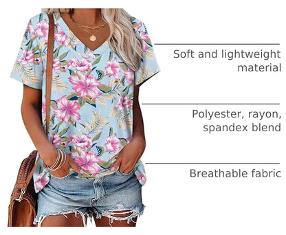 Alaroo Womens Summer Tops 2026 V Neck Short Sleeve Shirts Trendy Dressy Casual Vacation Outfits Printed