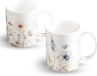 Maison d' Hermine Coffee Mug with Handles Tea Cups (15 Ounce, Pack of 2) | Fine Bone China Coffee Mugs for Hot Beverages Cappuccino Latte Home Restaurant Hotel Spring Summer -Ice Florals