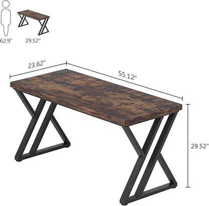 55 Inch Large Simple Industrial Computer Desk Study Writing Table Home Office Workstation,Rustic Brown