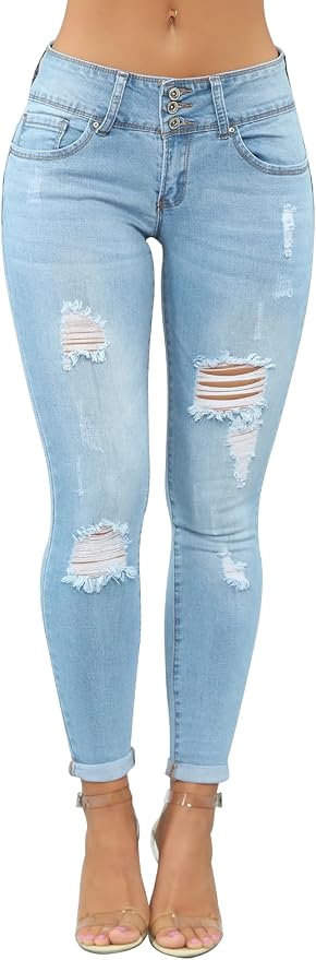 KUNMI Women's Skinny Ripped Trendy Jeans Distressed Stretchy Denim Pants