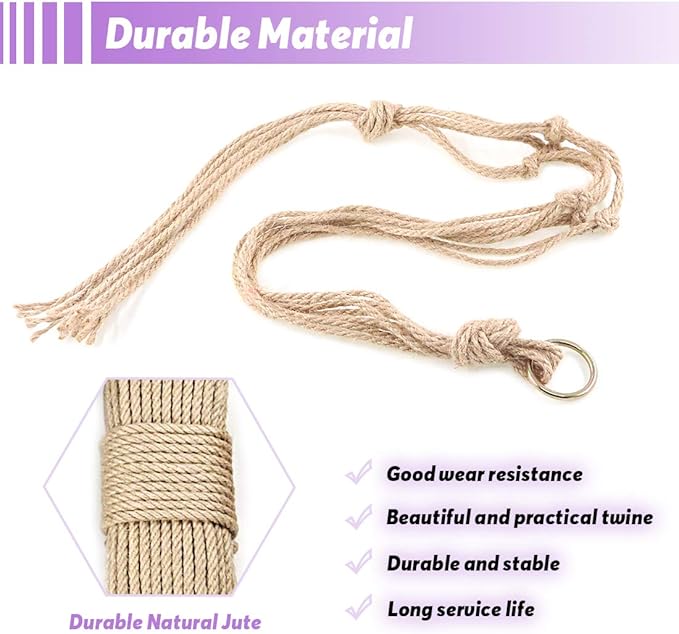 Swpeet 6 Pack 3 Sizes Macrame Hanging Planter Holder Plant Hanger with 6 Pack 2.9 Inch Ceiling Cup Hooks Kit, Hanging Planter Basket Rope Holder for Indoor Outdoor Decorations Beautiful Hanging