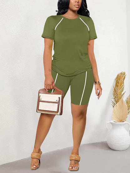 STOLKISS Women 2 piece Short Sets Classic Striped Outfits Summer Casual Short Sleeve T-Shirt and Short Jogger Tracksuits Sets