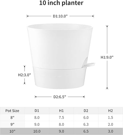 FaithLand 2-Pack 10 Inch Planter Pots for Indoor Outdoor Plants, Self Watering Flower Pots with Deep Reservoir, White …