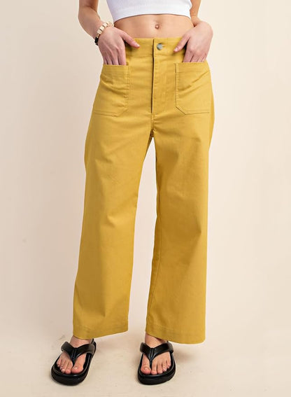 miduo Womens High Waisted Cropped Wide Leg Stretchy Straight Pants Trousers with Pockets
