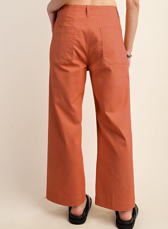 miduo Womens High Waisted Cropped Wide Leg Stretchy Straight Pants Trousers with Pockets