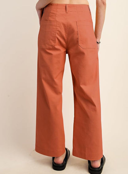 miduo Womens High Waisted Cropped Wide Leg Stretchy Straight Pants Trousers with Pockets