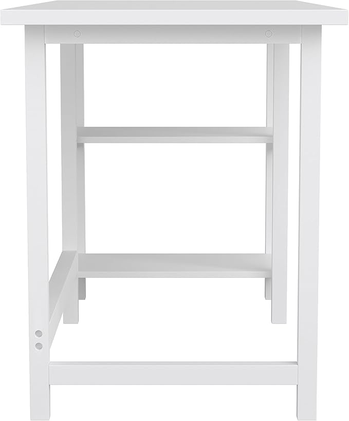 Martha Stewart Beckett Modern Trestle Desk with Open Side Shelving in White Wood Grain Finish