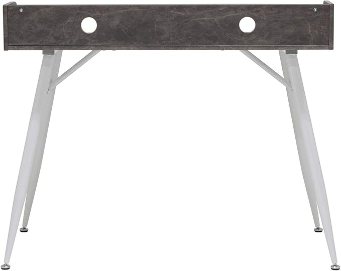 Calico Designs Woodford 45” Wide Modern, Secretary, Writing, Desk with Low Storage Hutch and Whtie Metal Tapered Legs in Marbled Dark Grey, White