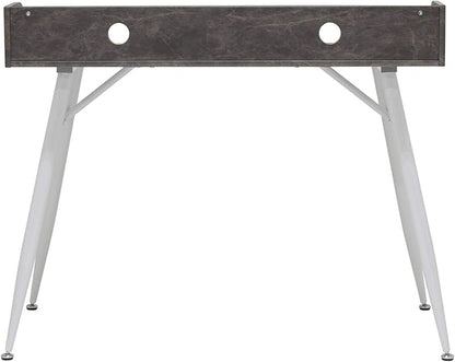 Calico Designs Woodford 45” Wide Modern, Secretary, Writing, Desk with Low Storage Hutch and Whtie Metal Tapered Legs in Marbled Dark Grey, White