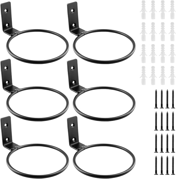 6 Pack 4 inch Flower Pot Holder Ring, Flower Pot Holder Ring Wall Mounted Set Wall Mounted Metal Planter Hanger Matte Black Hanging Plant Holders