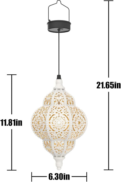 Hanging Solar Lights Outdoor Garden Decor Solar Lantern Waterproof Plastic Moroccan Outdoor Decorations for Patio Pathway Yard Backyard Garden Decorative (2, White)