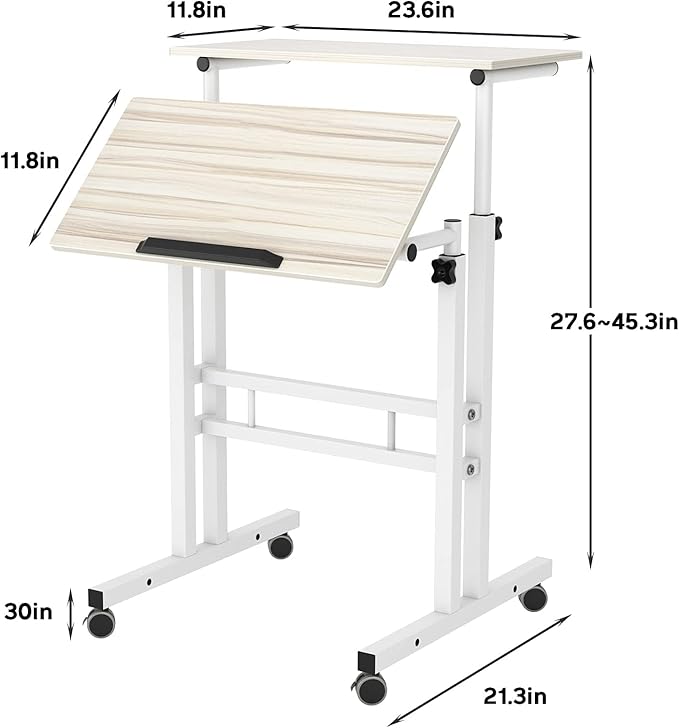 SDHYL Mobile Stand Up Desk, 24 inch Laptop Computer Desk Adjustable Standing Home Office Desks with Roller, Student Desk School Desk Simple Stand Up Desk Small Desks for Small Spaces, Maple