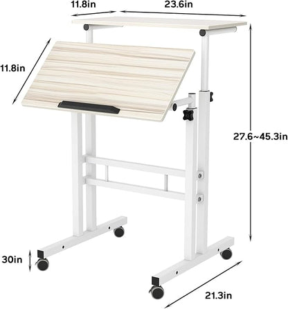 SDHYL Mobile Stand Up Desk, 24 inch Laptop Computer Desk Adjustable Standing Home Office Desks with Roller, Student Desk School Desk Simple Stand Up Desk Small Desks for Small Spaces, Maple