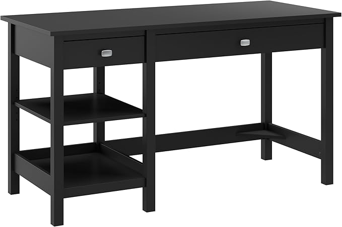 Bush Furniture Broadview 54W Computer Desk with Shelves in Classic Black| Personal Workstation Table and Storage for Home Office Workspace