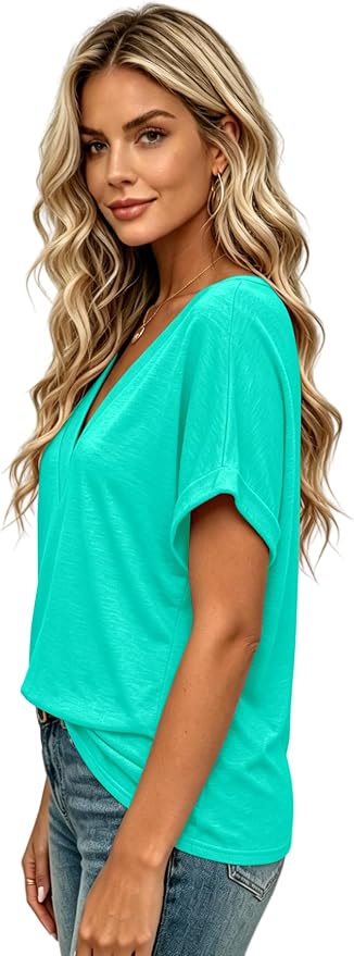 T Shirts Short Sleeve V Neck Tees Womens Tops Beach Vacation Fashion Clothes 2026 Casual Summer Spring Fall Outfits