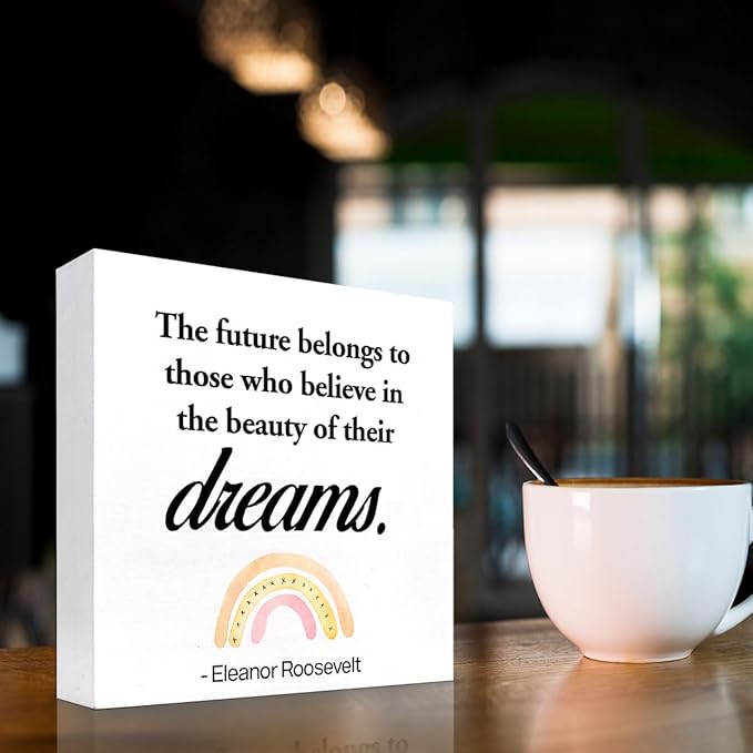 Dreams Wood Box Signs,Motivational Wood Plaque Sign,Inspirational Wooden Block Sign Decor for Home Office Shelf Desk Table Decoration C1070