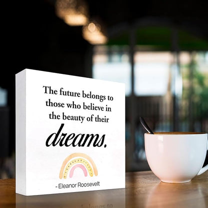 Dreams Wood Box Signs,Motivational Wood Plaque Sign,Inspirational Wooden Block Sign Decor for Home Office Shelf Desk Table Decoration C1070