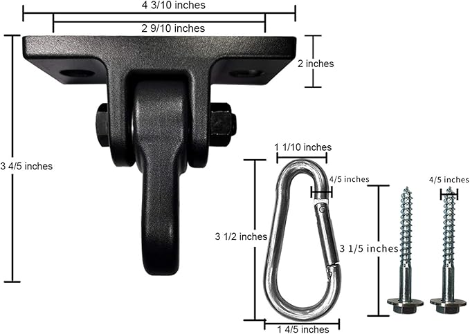 Heavy Duty Black Swing Hangers Screws Bolts Included Over 5000 lb Capacity Playground Porch Yoga Seat Trapeze Wooden Sets Indoor Outdoor (4 Pack)