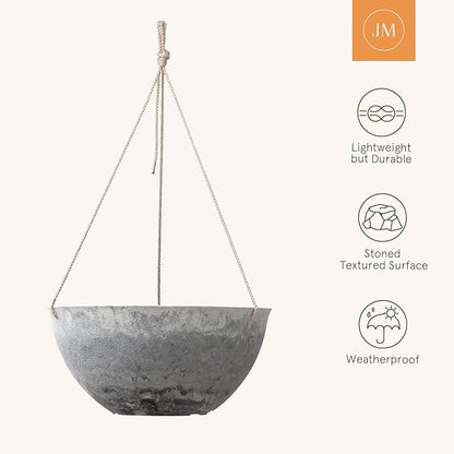 LA JOLIE MUSE Large Hanging Planters for Indoor Outdoor Plants, Hanging Flower Pots Marble Pattern (13.2 Inch,Set of 2)