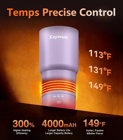 Kepwam Heated Coffee Mug Rechargeable T3, 20oz Self-Heating Travel Mug for Coffee with 1℉ Precise Temperature Control & App, Portable Cup Warmer for Outdoor & Car (Fits Cup Holders)