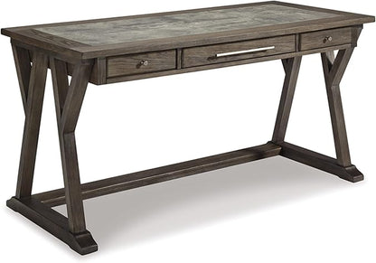 Signature Design by Ashley Luxenford Rustic Farmhouse 60" Home Office Desk with Drawers, Distressed Gray