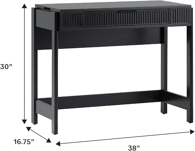 Walker Edison Office Writing and Computer Desk Spacious Desktop, Complementary in Living Spaces, 38 Inch, Reeded Lift-Top Black
