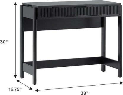 Walker Edison Office Writing and Computer Desk Spacious Desktop, Complementary in Living Spaces, 38 Inch, Reeded Lift-Top Black