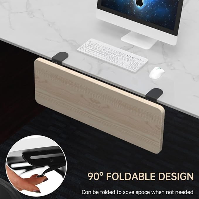 Ergonomics Desk Extender Tray, 25.2"x9.5" Punch-Free Clamp on, Foldable Keyboard Drawer Tray, Table Mount Arm Wrist Rest Shelf, Computer Elbow Arm Support