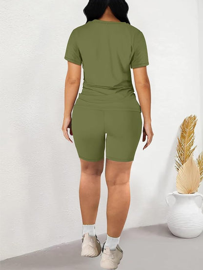 STOLKISS Women 2 piece Short Sets Classic Striped Outfits Summer Casual Short Sleeve T-Shirt and Short Jogger Tracksuits Sets