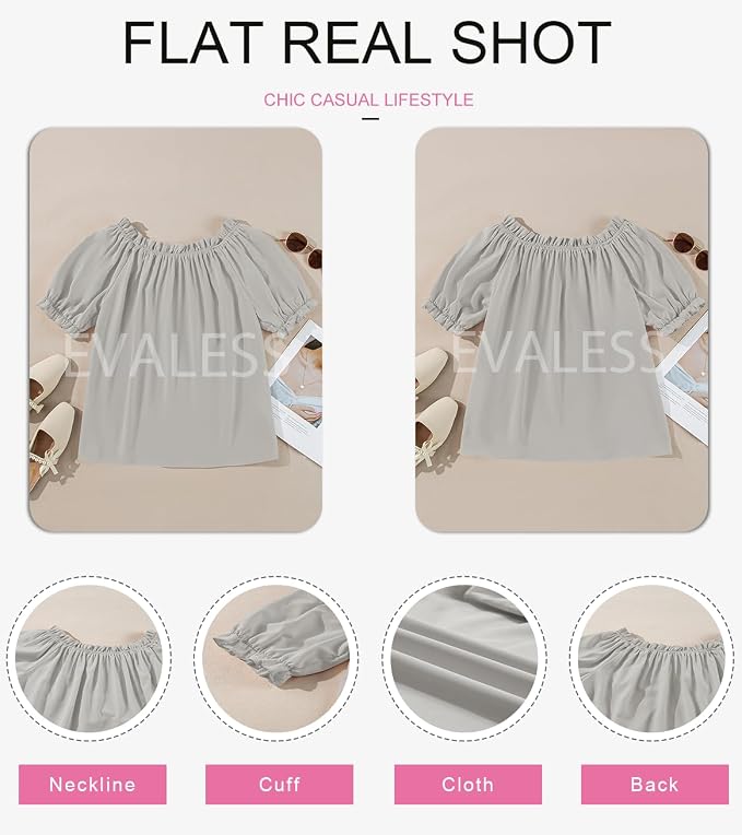 EVALESS Womens Tops Off The Shoulder Blouses for Women Dressy Casual Cute Puff Sleeve T Shirts Fashion 2026