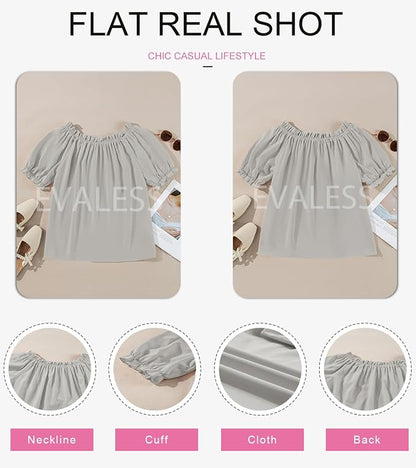 EVALESS Womens Tops Off The Shoulder Blouses for Women Dressy Casual Cute Puff Sleeve T Shirts Fashion 2026