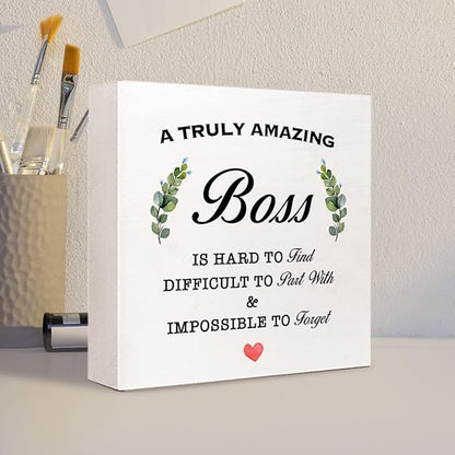 A Truly Amazing Boss is Hard to Find Wooden Sign Desk Decor,Inspirational Wood Block Sign Desk Decorations for Home Office Desk Shelf Table Decor,Best Boss Mentor Gifts