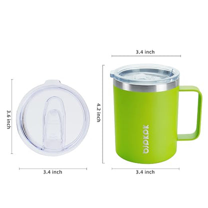 BJPKPK 2PCS Insulated Coffee Mug with Lid, 14oz Stainless Steel Tumbler | Travel Coffee Mug with Handle, Vacuum Insulated Tumbler Cup for Camping, Office, Home, BPA Free Lid, Hot & Cold