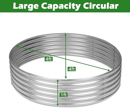OUSHENG 4x4x1ft Round Galvanized Raised Garden Beds Outdoor, Steel Fire Pit Ring Flower Planter Large Metal Above Ground Boxes Kit for Gardening Vegetables Outside