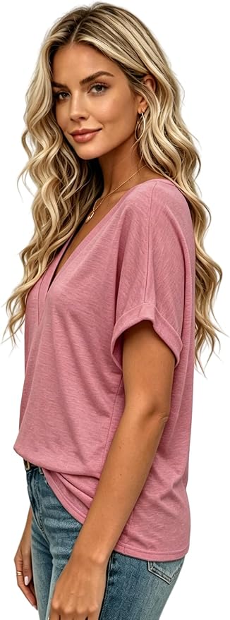 T Shirts Short Sleeve V Neck Tees Womens Tops Beach Vacation Fashion Clothes 2026 Casual Summer Spring Fall Outfits