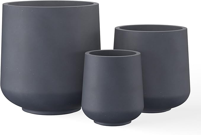 Kante 15.3"+11.6"+8.2" Dia Round Concrete Planter, Large Outdoor Indoor Planter Pots Containers with Drainage Holes and Rubber Plug for Home Garden Patio, Charcoal