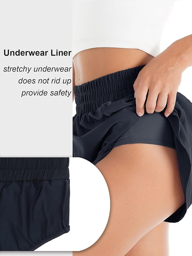 Blooming Jelly Women's Quick-Dry Running Shorts Workout Sport Layer Active Shorts with Pockets 1.75"
