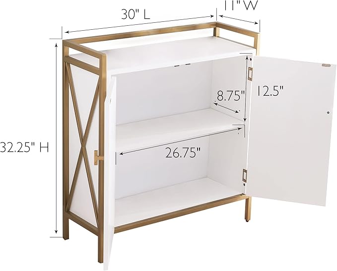 Leick Home 9200-WTGL Claudette Mixed Metal and Wood Foyer Hall Cabinet, White/gold