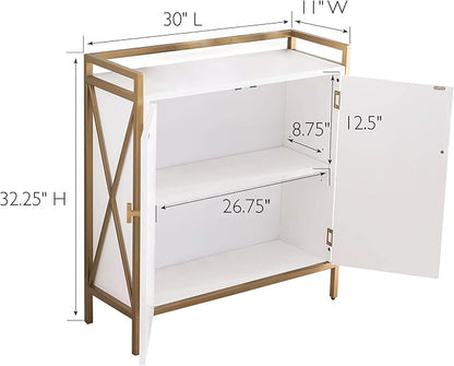 Leick Home 9200-WTGL Claudette Mixed Metal and Wood Foyer Hall Cabinet, White/gold