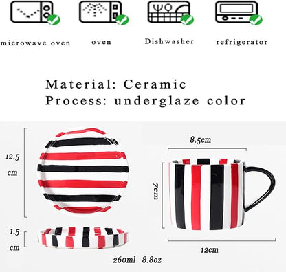 Espresso Cups Ceramic Coffee Mug Series European Striped Dot Coffee Cup And Saucer Mug Cake Plate Afternoon Tea Set Tea Cup And Saucer,Yellowblack