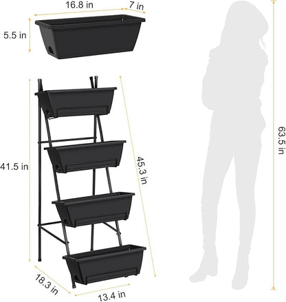 OYEAL Raised Garden Bed 4 Tier Vertical Garden Planters Indoor Outdoor Raised Planter Box with Legs Elevated Herb Garden Planter for Flowers Vegetables Plants, Black