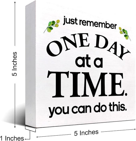Just Remember One Day at a Time You can Do This Wood Block Sign Desk Decor,Motivational Reminder Wooden Box Plaque Sign Desk Decor for Home Office Workplace Shelf Table Decorations
