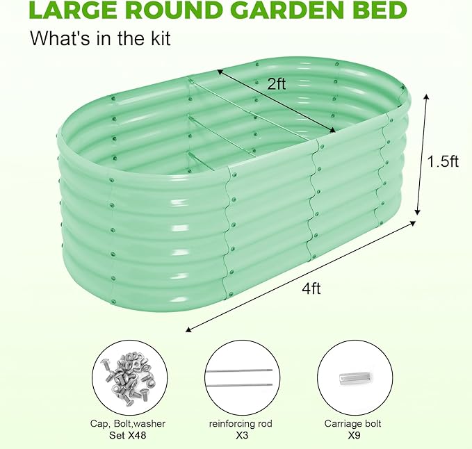 Land Guard 18“ Tall 4×2ft Galvanized Raised Garden Bed Kit, Galvanized Planter Garden Boxes Outdoor, Oval Large Metal Raised Garden Bed for Vegetables……… (Lime Green, 4×2×1.5ft)