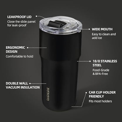 BJPKPK 20oz Spill Proof Coffee Tumbler, Insulated Stainless Steel Cup | Double Wall Vacuum, Leakproof Lid, Keeps Hot/Cold/Iced, BPA Free, Dishwasher Safe, Cupholder, Travel, Black