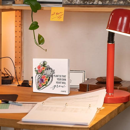 Home Office Desk Wooden Box Sign Decor, Plant So That Your Own Heart Will Grow, Inspirational Quotes Desk Decor Motivational Desk Decorations for Women Men Student Office Classroom School