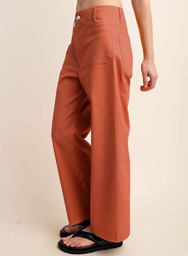 miduo Womens High Waisted Cropped Wide Leg Stretchy Straight Pants Trousers with Pockets