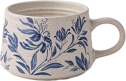 Ceramic Coffee Mug, 13oz Floral Design Pottery cute mugs, Ideal Gift for Women unique vintage pretty coffee mugs (Bluebell Mug)